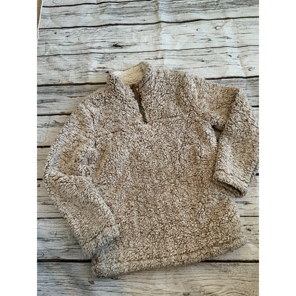 C&C California Girls Sherpa Fleece‎ Pullover Tan Beige 1/4 Zip Sweater Size 12